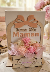 Bouquet fleurs bougie et cadre bois