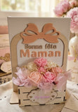 Bouquet fleurs bougie et cadre bois